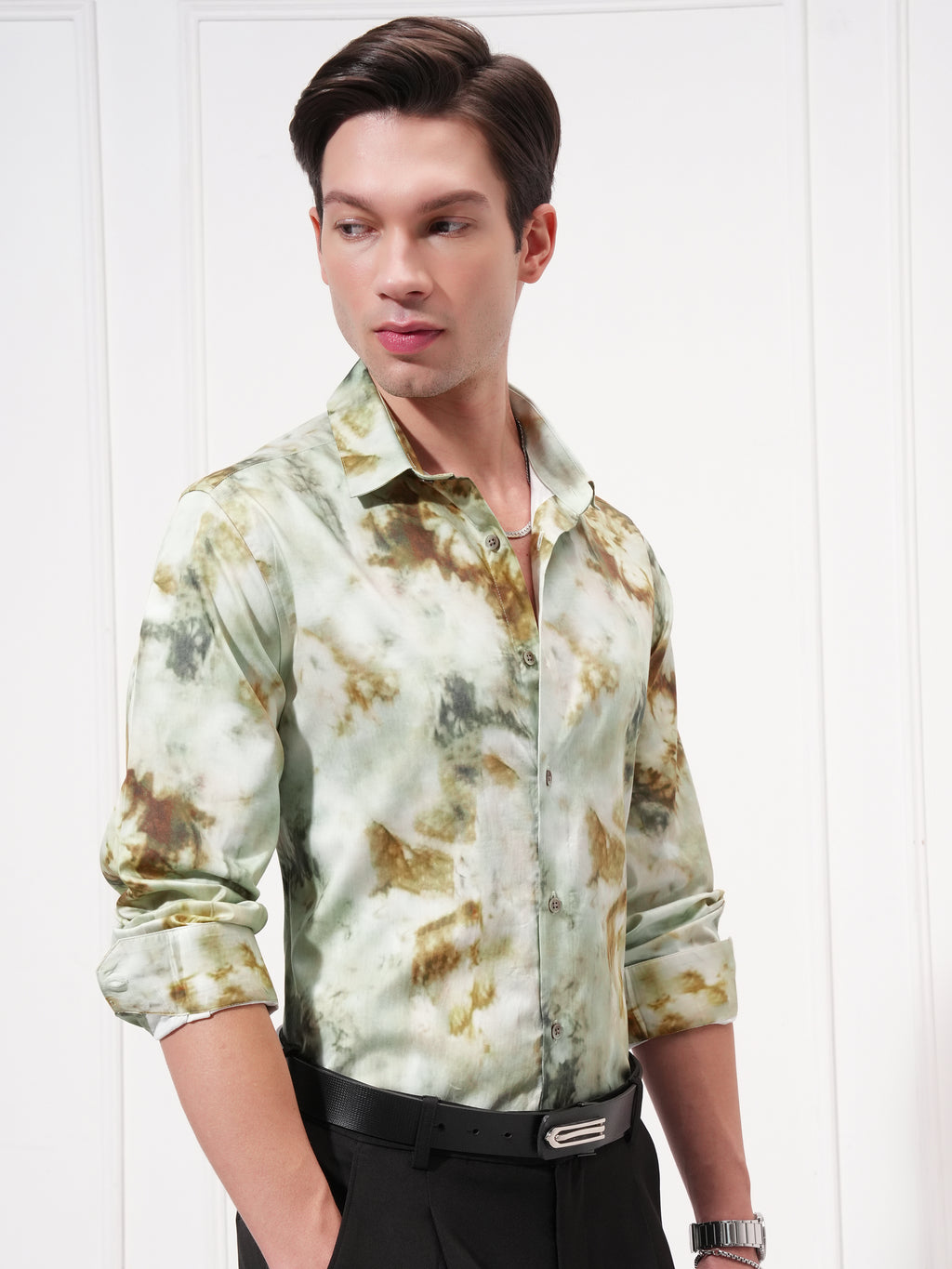 Locomotive Men Olive Printed Slim Fit Casual Shirt - Olive - Image 6