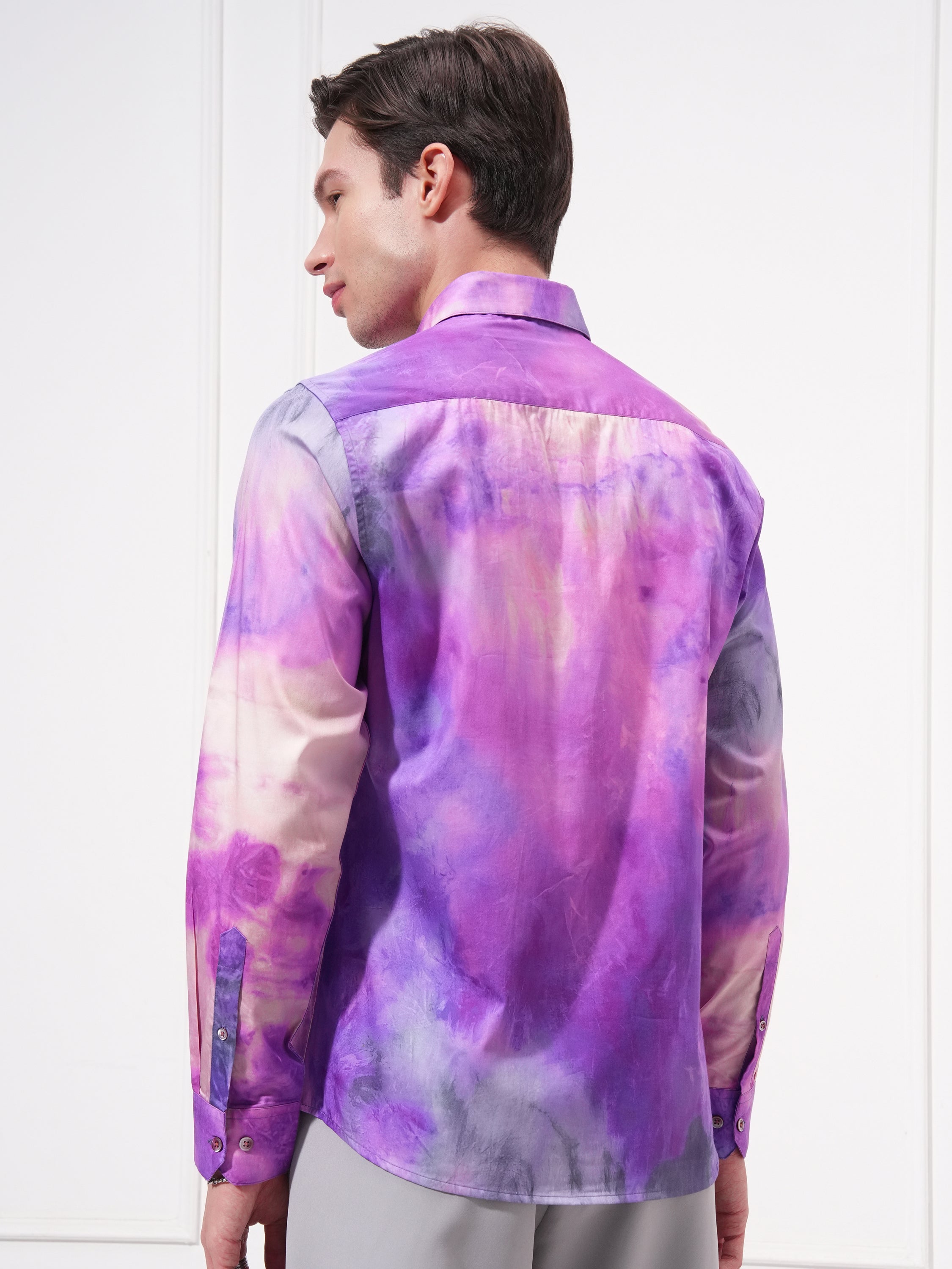 Locomotive Men Lavender Printed Slim Fit Casual Shirt - Lavender - Image 3