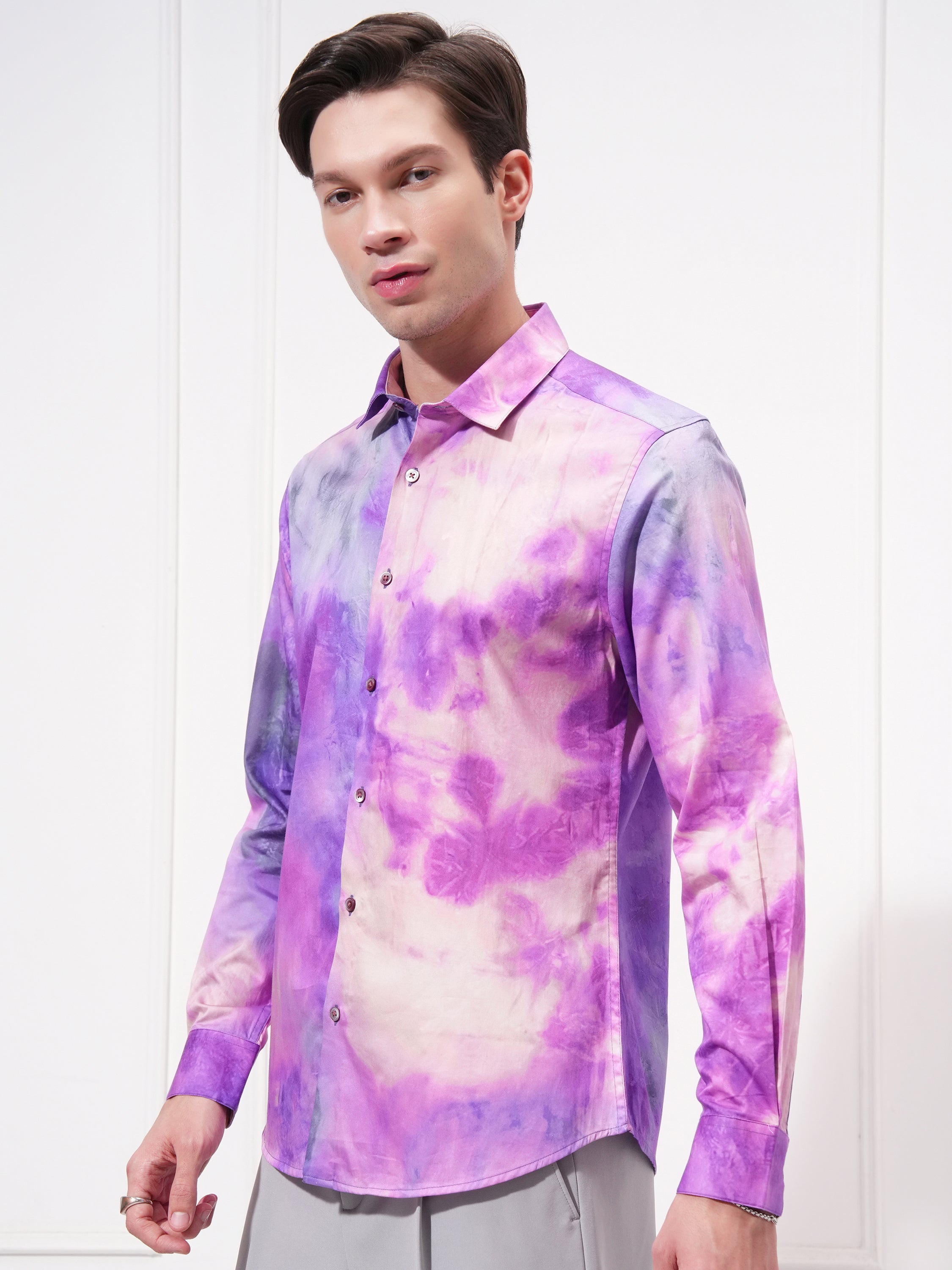 Locomotive Men Lavender Printed Slim Fit Casual Shirt - Lavender - Image 4
