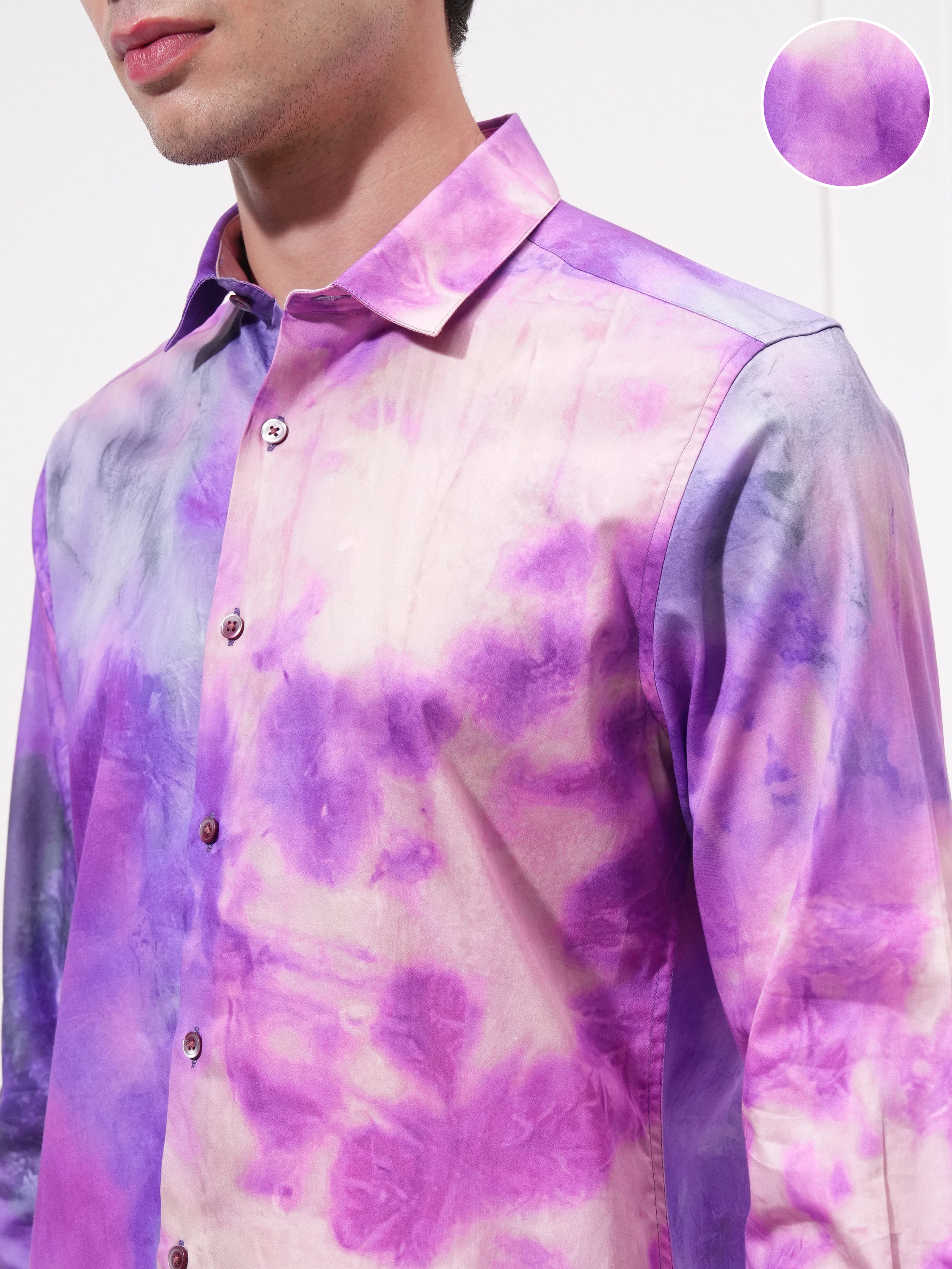 Locomotive Men Lavender Printed Slim Fit Casual Shirt - Lavender - Image 5