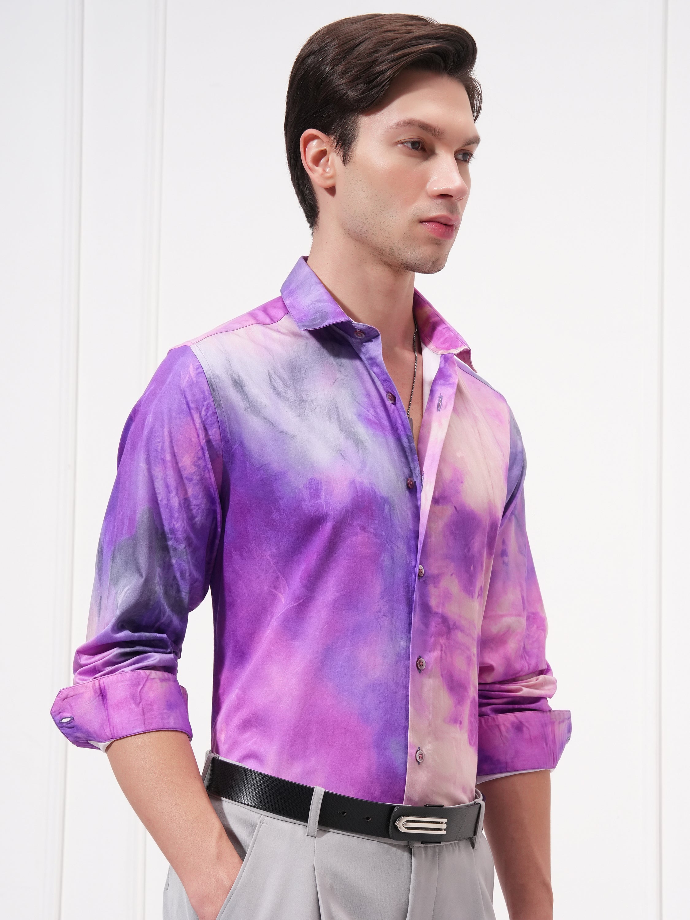 Locomotive Men Lavender Printed Slim Fit Casual Shirt - Lavender - Image 6