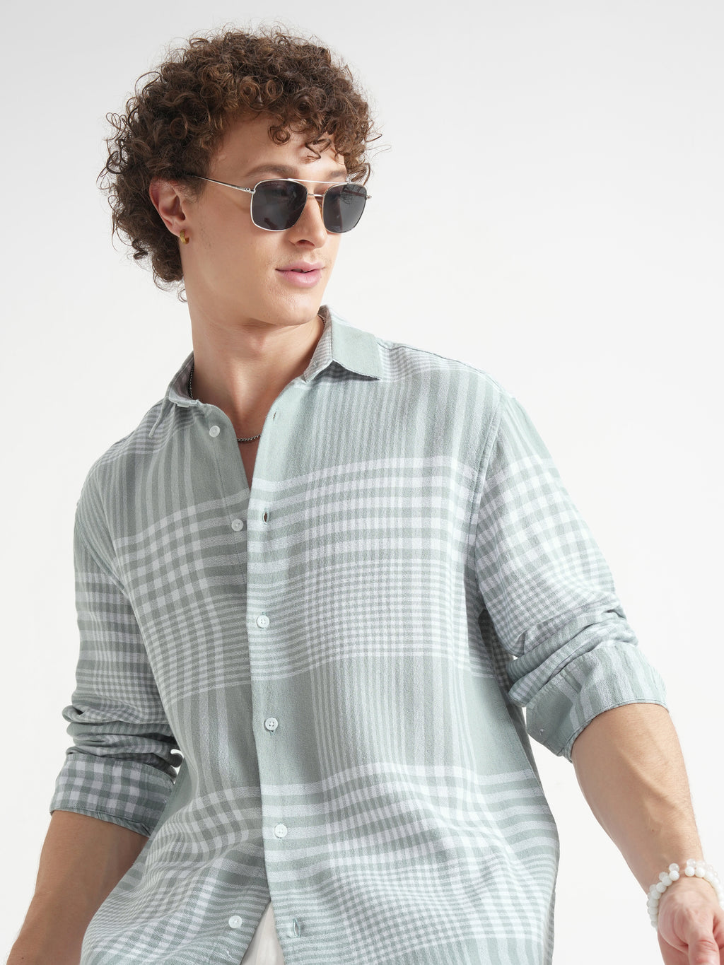 Locomotive Men Green Checked Relaxed Fit Casual Shirt - Green - Image 1