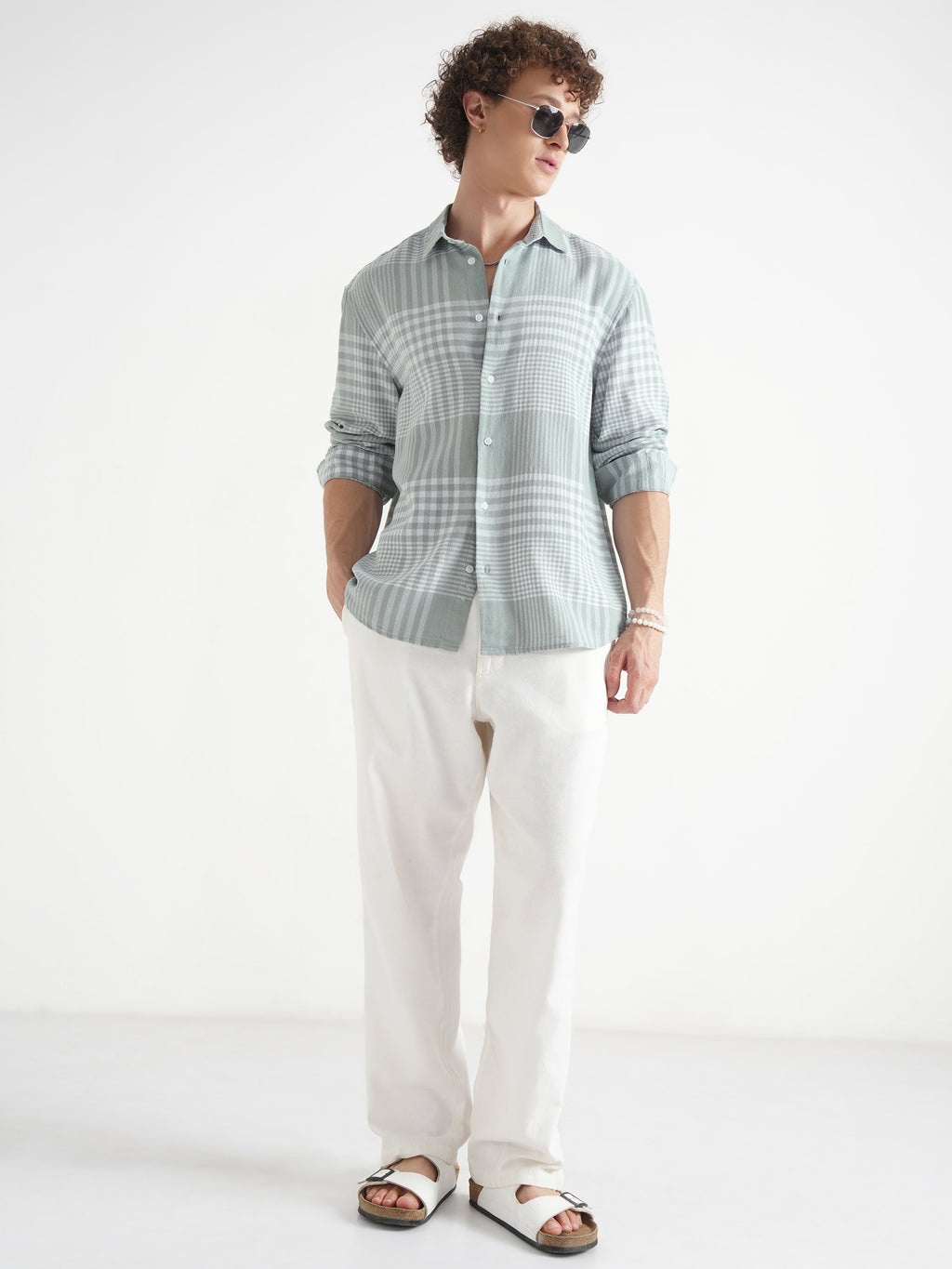 Locomotive Men Green Checked Relaxed Fit Casual Shirt - Green - Image 2