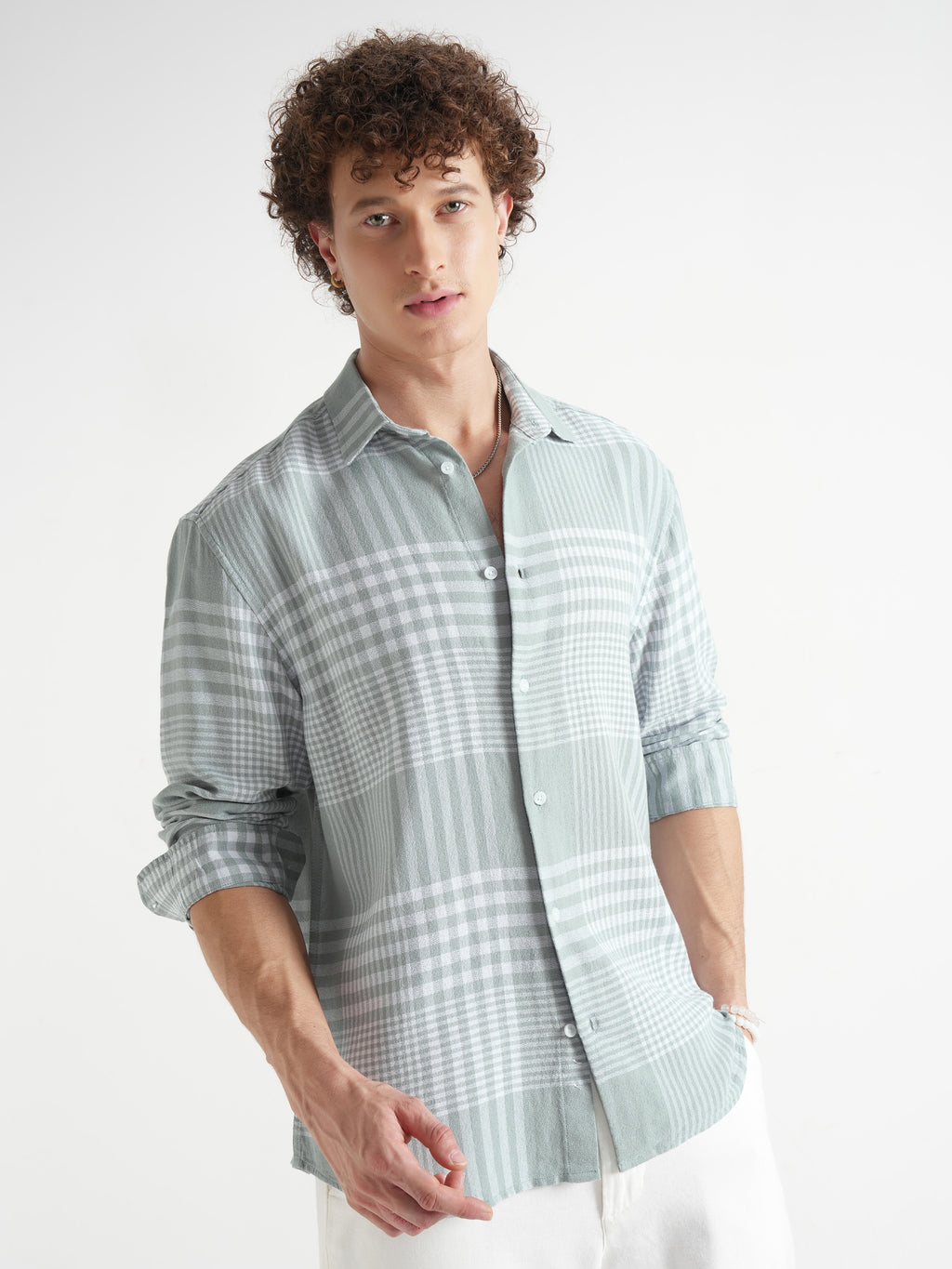 Locomotive Men Green Checked Relaxed Fit Casual Shirt - Green - Image 6