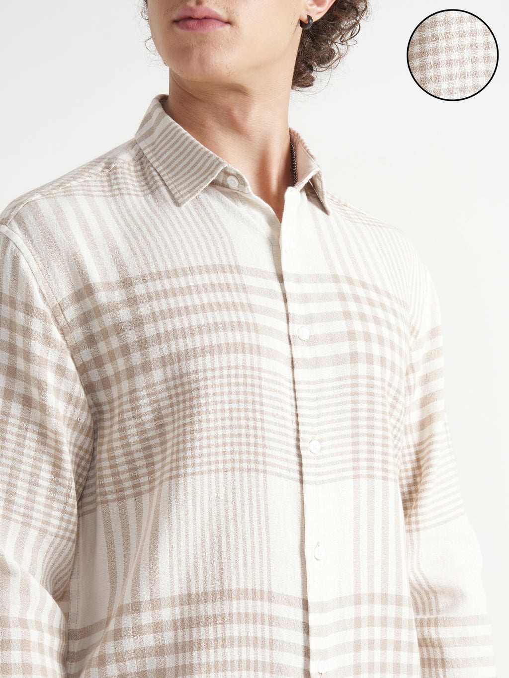 Locomotive Men Beige Checked Relaxed Fit Casual Shirt - Beige - Image 5