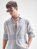 Locomotive Men Grey Checked Relaxed Fit Casual Shirt - Grey - Image 1