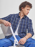 Locomotive Men Navy Blue Checked Relaxed Fit Casual Shirt - Navy Blue - Image 1