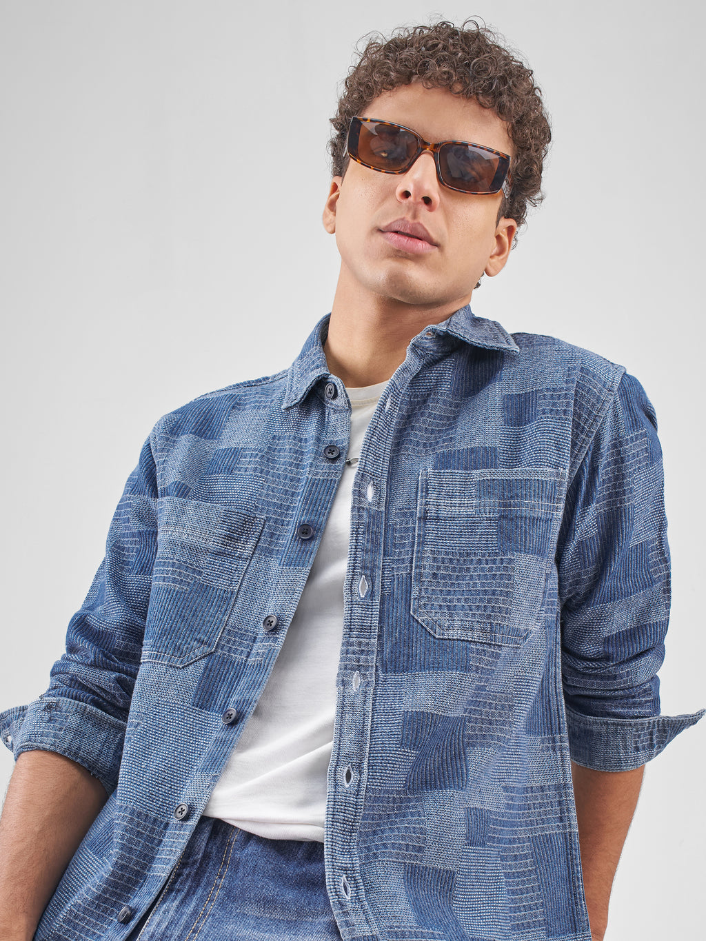 Locomotive Men Blue Self Design Relaxed Fit Casual Shirt - Blue - Image 1