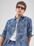 Locomotive Men Blue Self Design Relaxed Fit Casual Shirt - Blue - Image 1