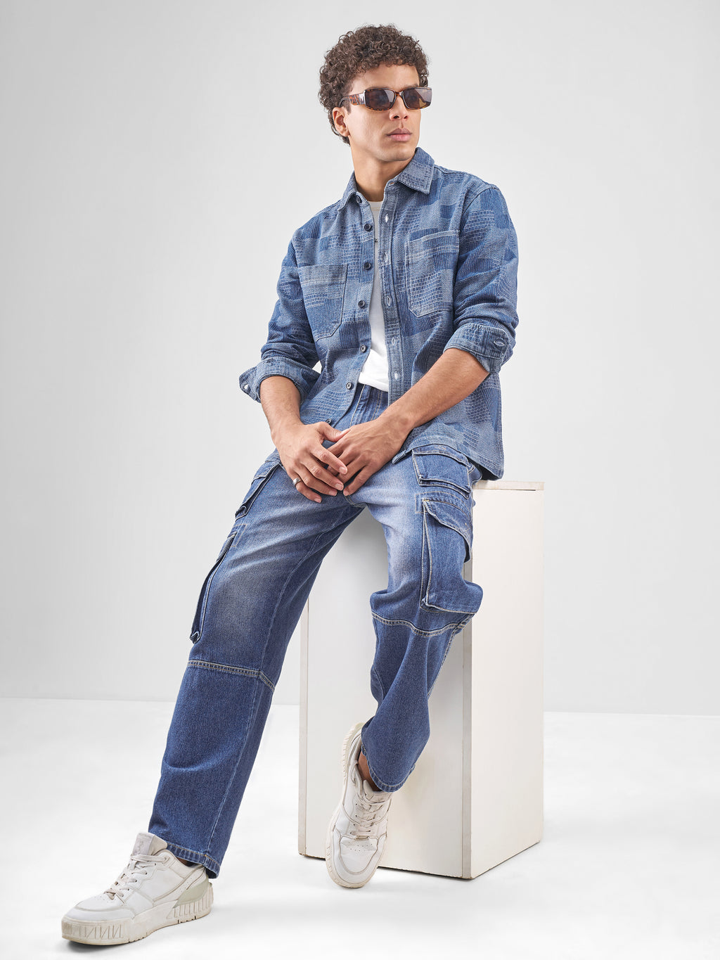 Locomotive Men Blue Self Design Relaxed Fit Casual Shirt - Blue - Image 2