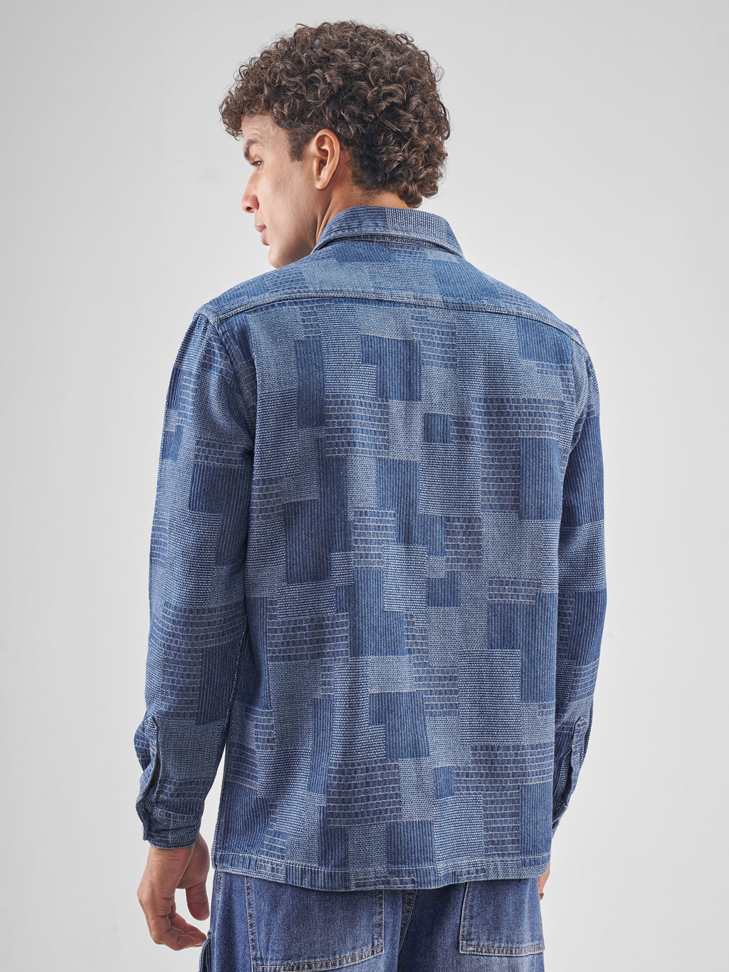 Locomotive Men Blue Self Design Relaxed Fit Casual Shirt - Blue - Image 3