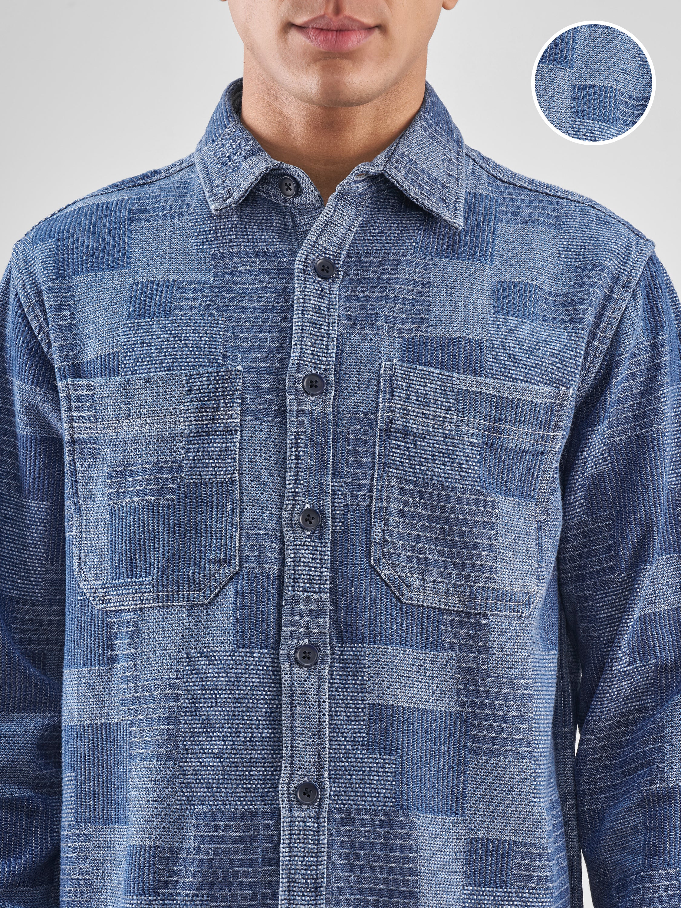Locomotive Men Blue Self Design Relaxed Fit Casual Shirt - Blue - Image 5