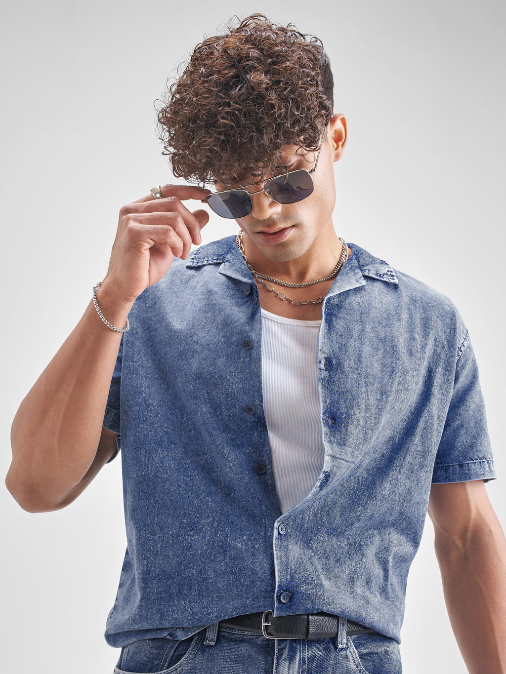 Locomotive Men Blue Self Design Relaxed Fit Casual Shirt - Blue - Image 1