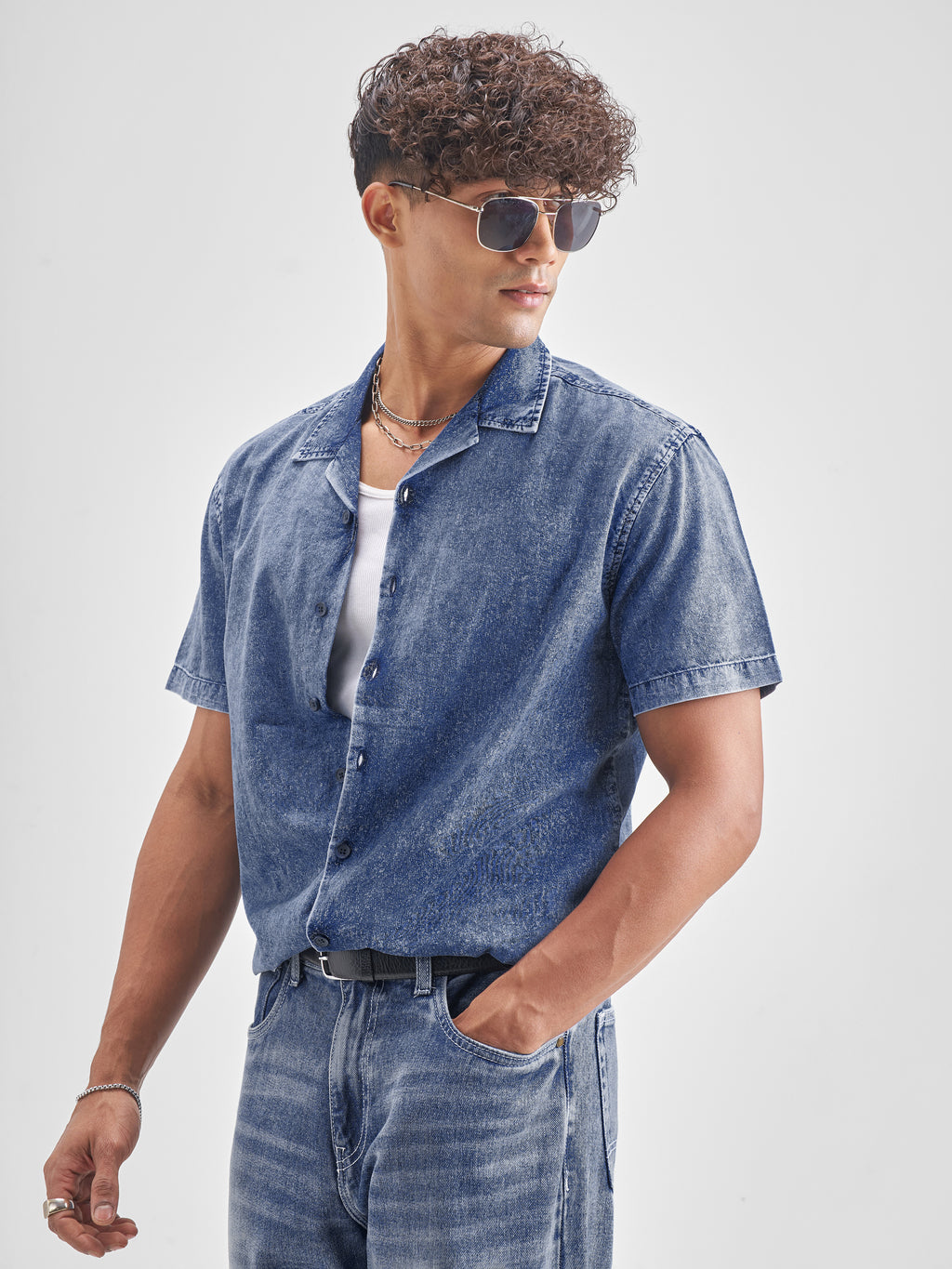 Locomotive Men Blue Self Design Relaxed Fit Casual Shirt - Blue - Image 4
