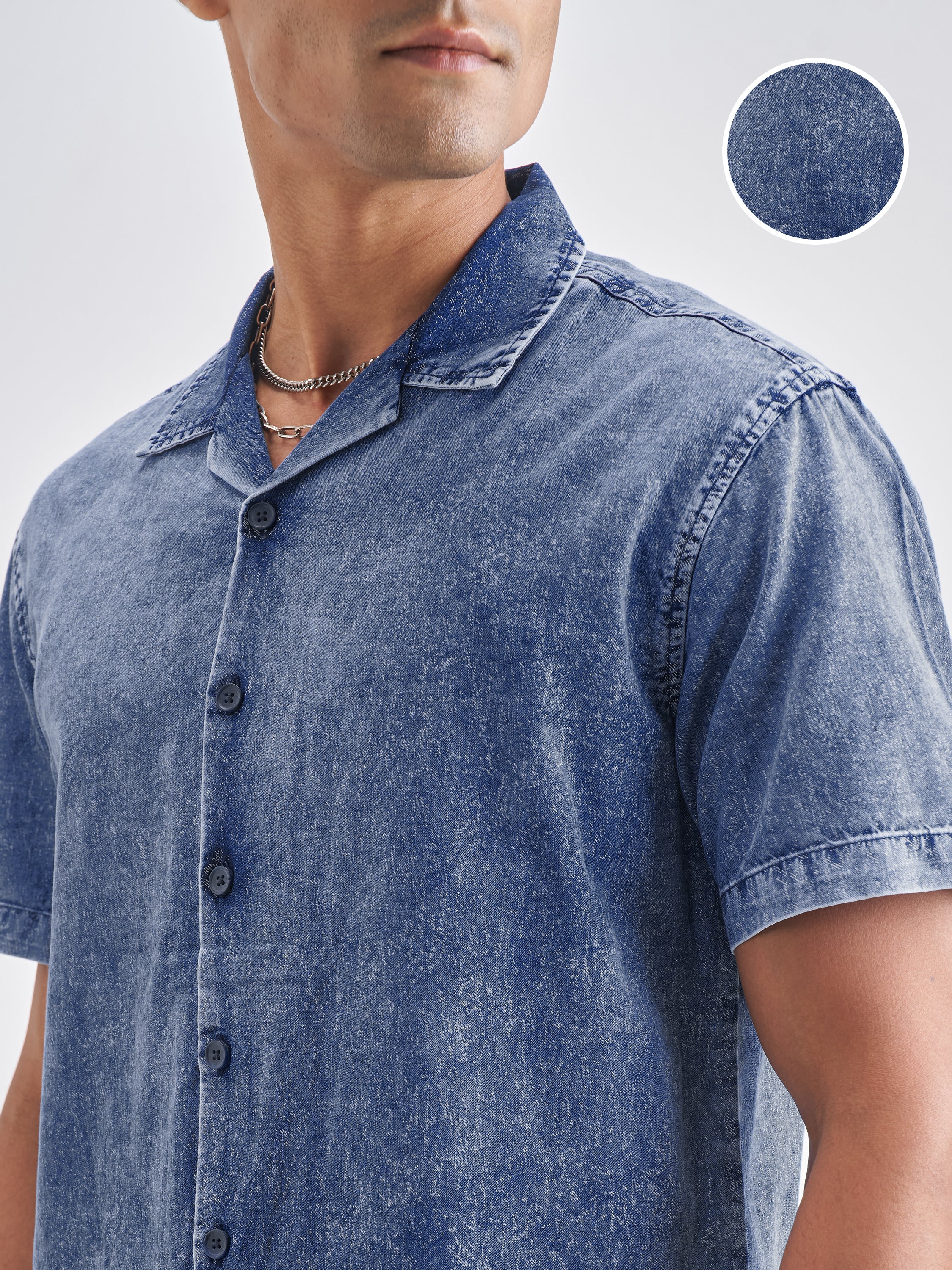 Locomotive Men Blue Self Design Relaxed Fit Casual Shirt - Blue - Image 5