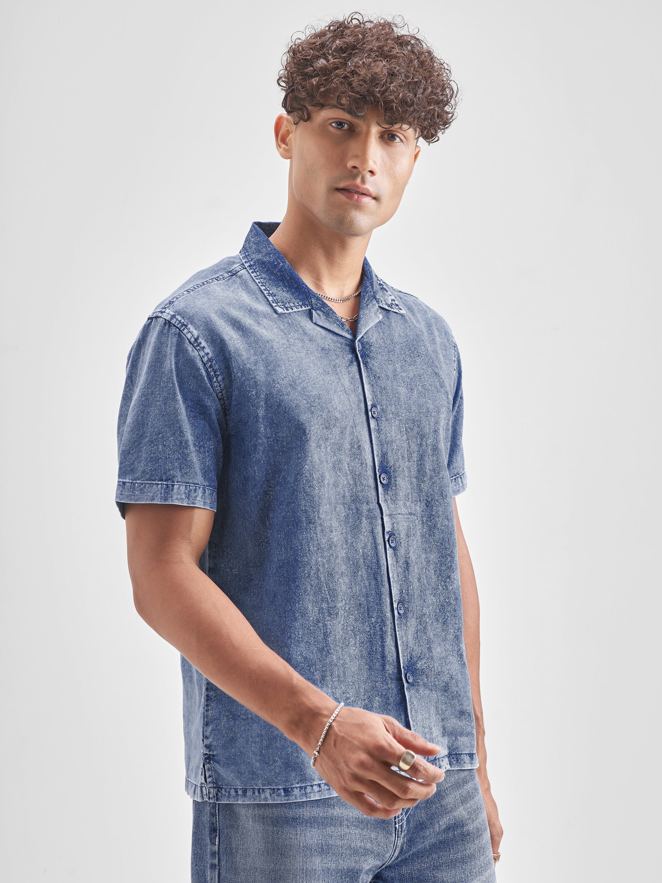 Locomotive Men Blue Self Design Relaxed Fit Casual Shirt - Blue - Image 6