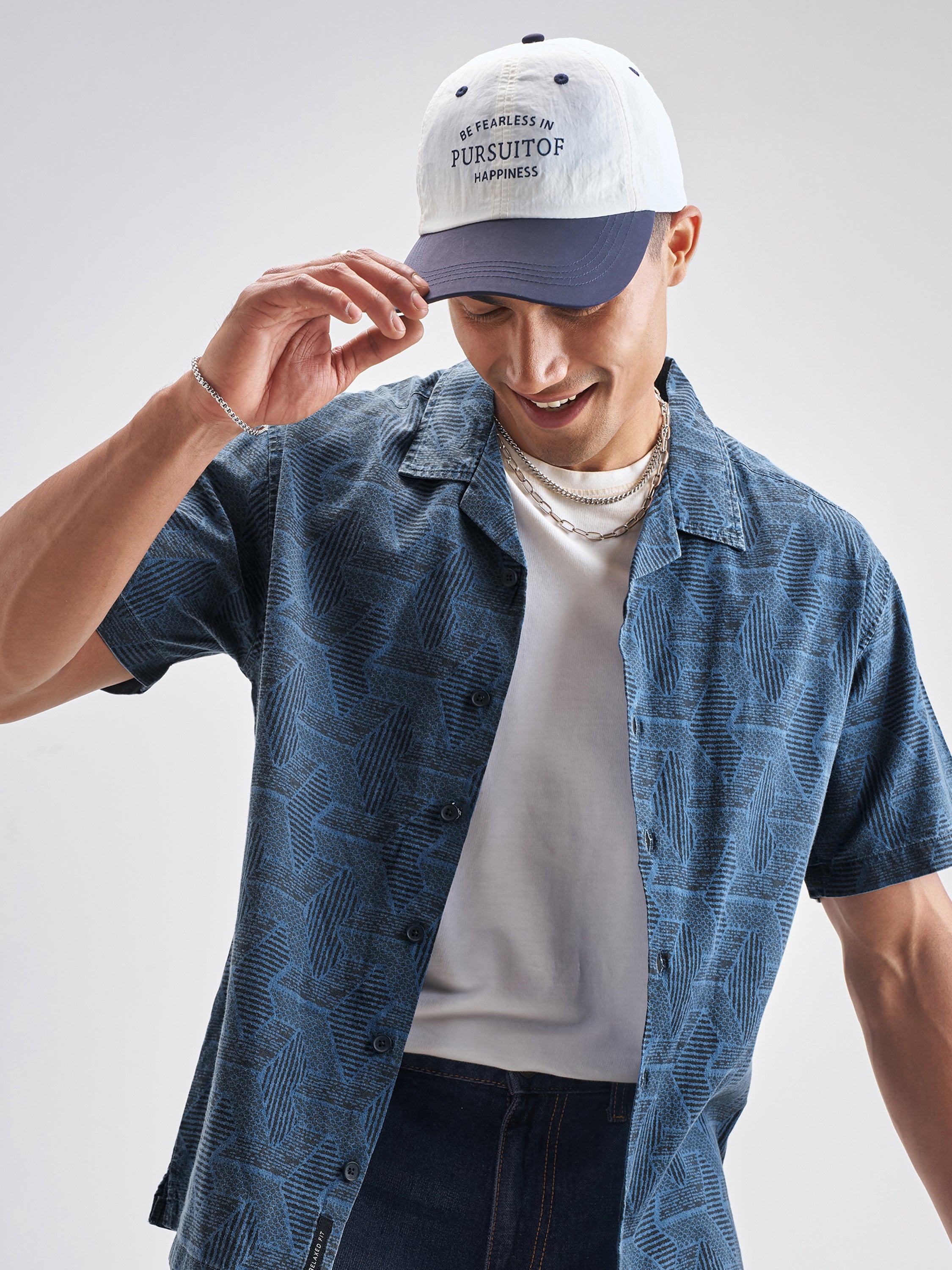 Locomotive Men Blue Printed Relaxed Fit Casual Shirt - Blue - Image 1