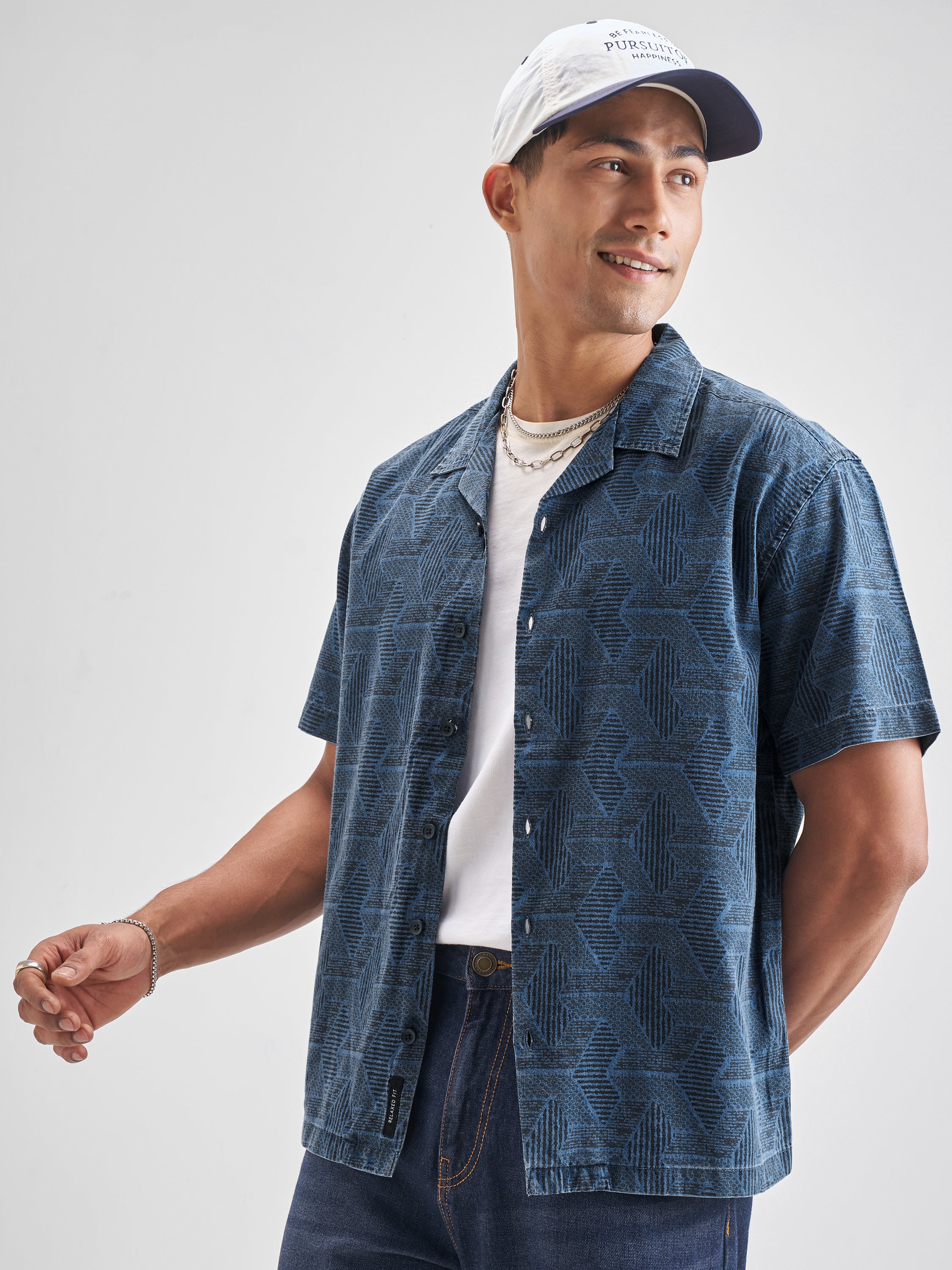 Locomotive Men Blue Printed Relaxed Fit Casual Shirt - Blue - Image 4