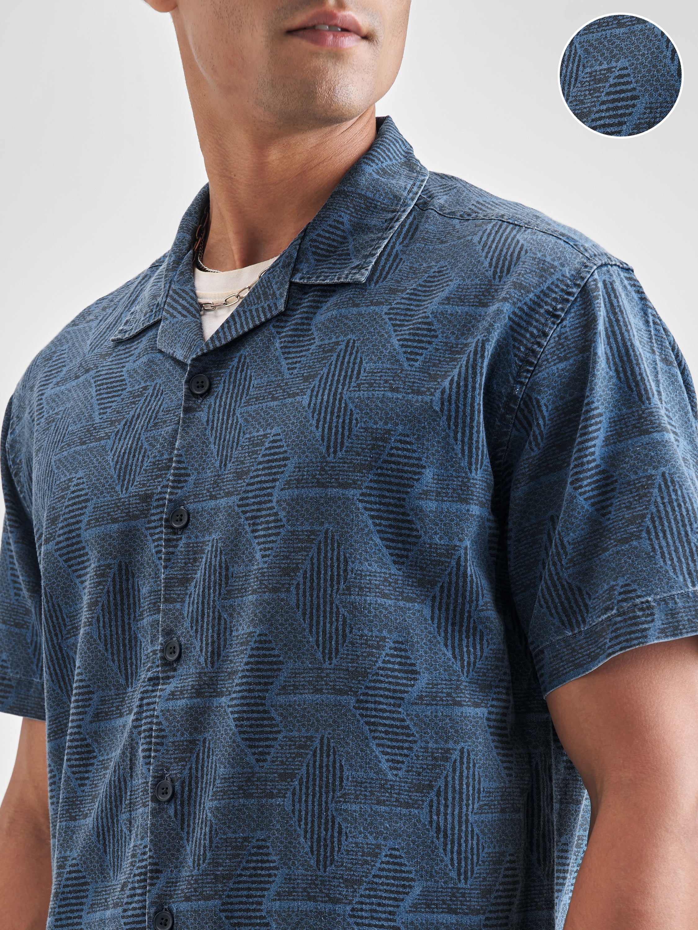 Locomotive Men Blue Printed Relaxed Fit Casual Shirt - Blue - Image 5