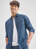 Locomotive Men Blue Self Design Slim Fit Casual Shirt - Blue - Image 1