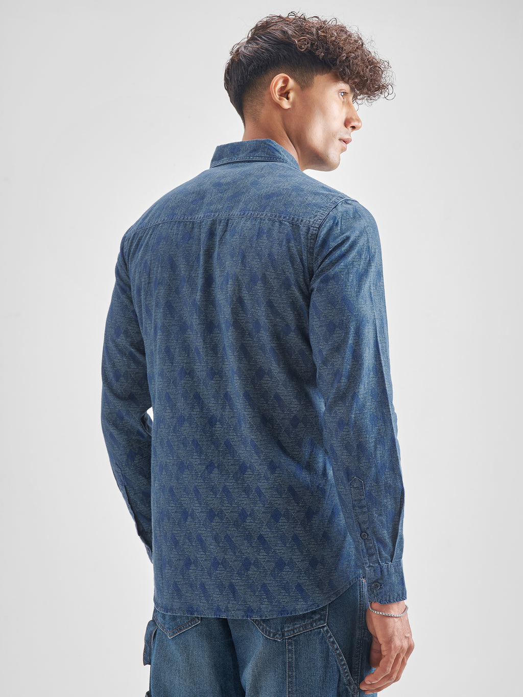 Locomotive Men Blue Self Design Slim Fit Casual Shirt - Blue - Image 3