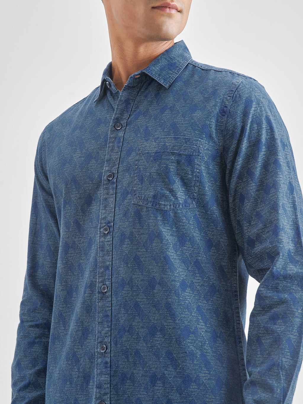 Locomotive Men Blue Self Design Slim Fit Casual Shirt - Blue - Image 5