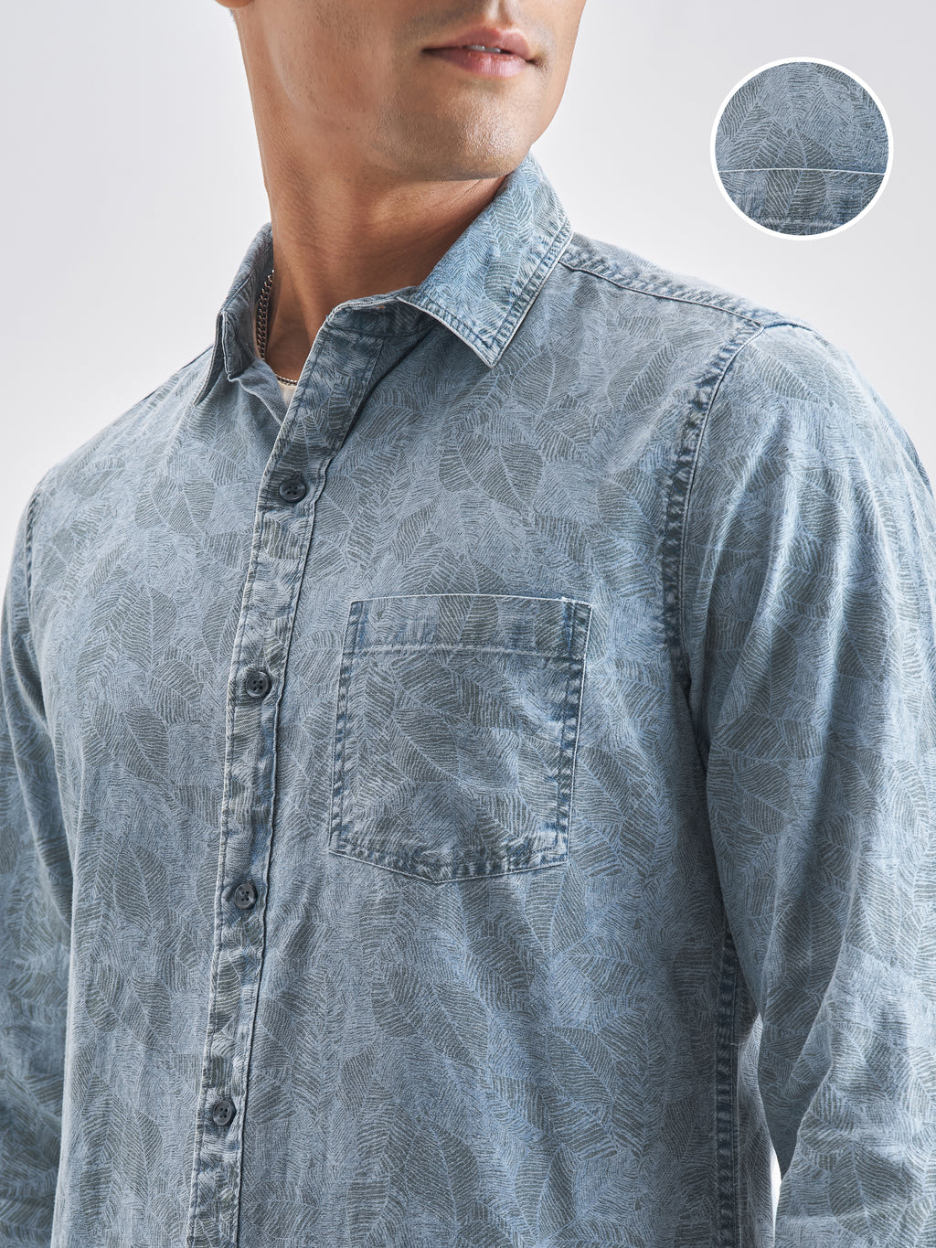 Locomotive Men Blue Self Design Slim Fit Casual Shirt - Blue - Image 5