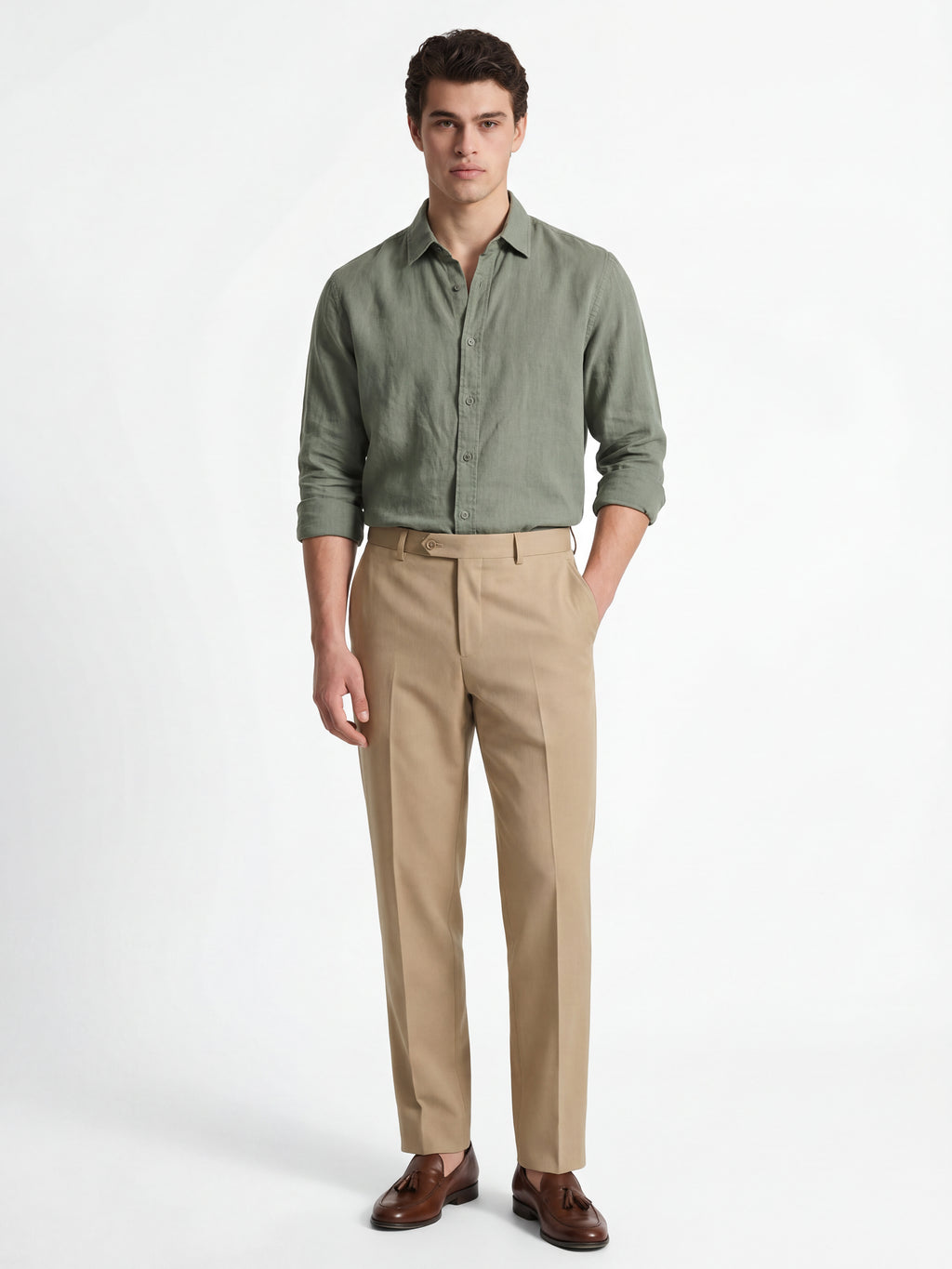Locomotive Men Olive Solid Slim Fit Casual Shirt - Olive - Image 2