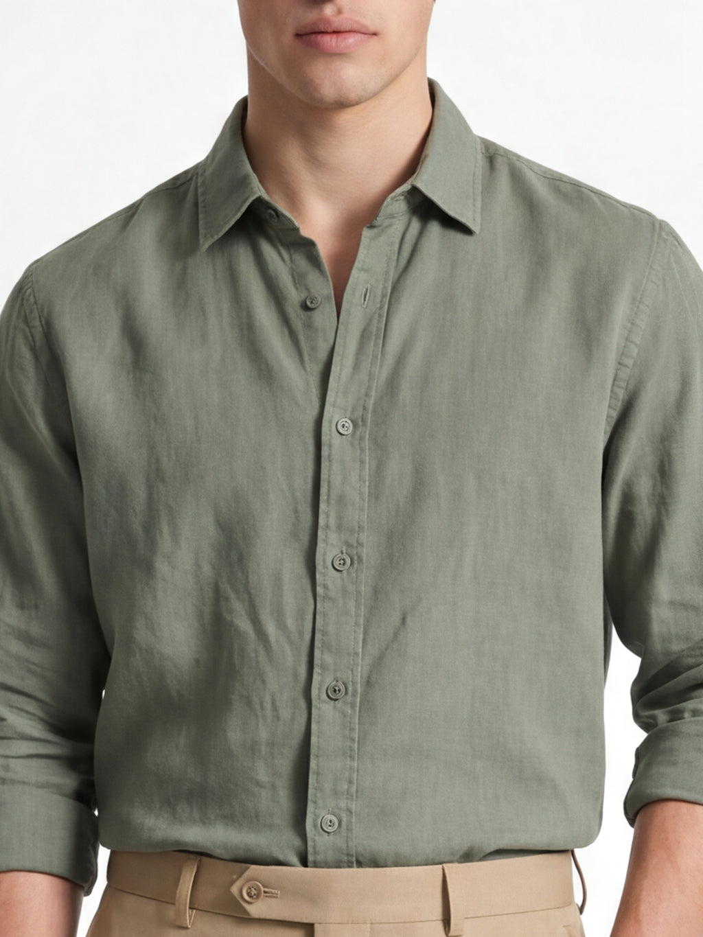 Locomotive Men Olive Solid Slim Fit Casual Shirt - Olive - Image 5