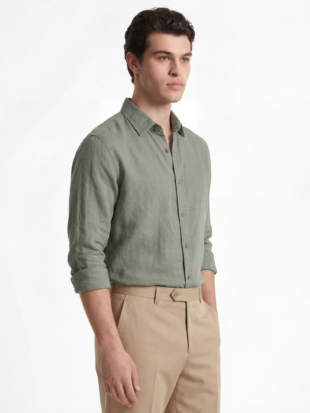 Locomotive Men Olive Solid Slim Fit Casual Shirt - Olive - Image 6