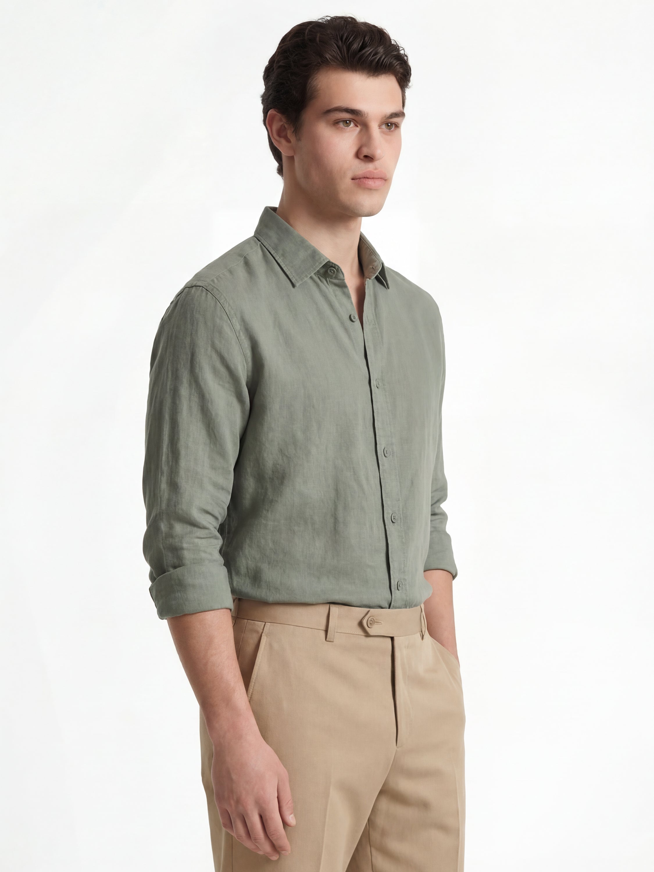 Locomotive Men Olive Solid Slim Fit Casual Shirt - Olive - Image 6