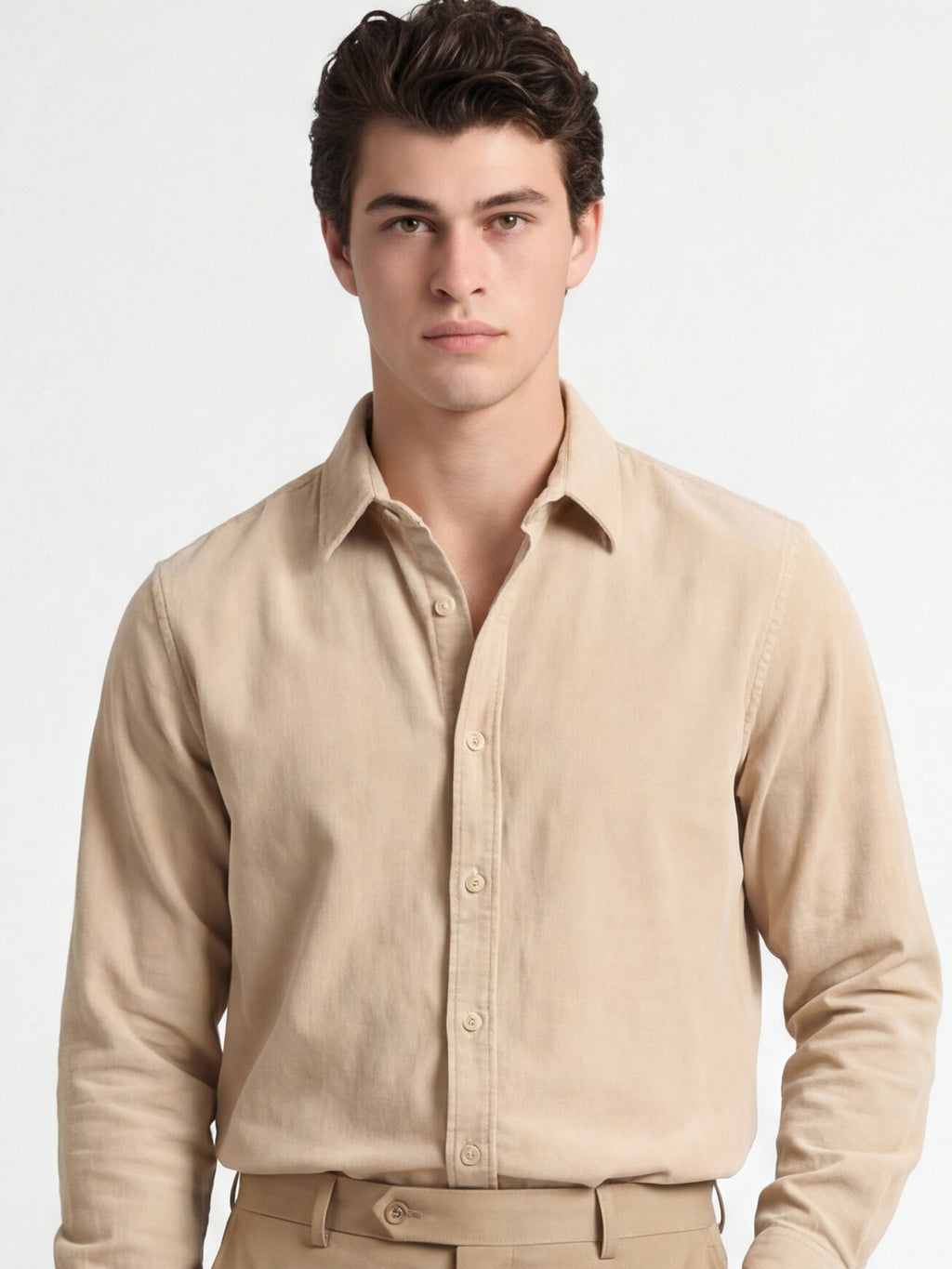 Locomotive Men Beige Solid Slim Fit Casual Shirt - Beige - Image 1