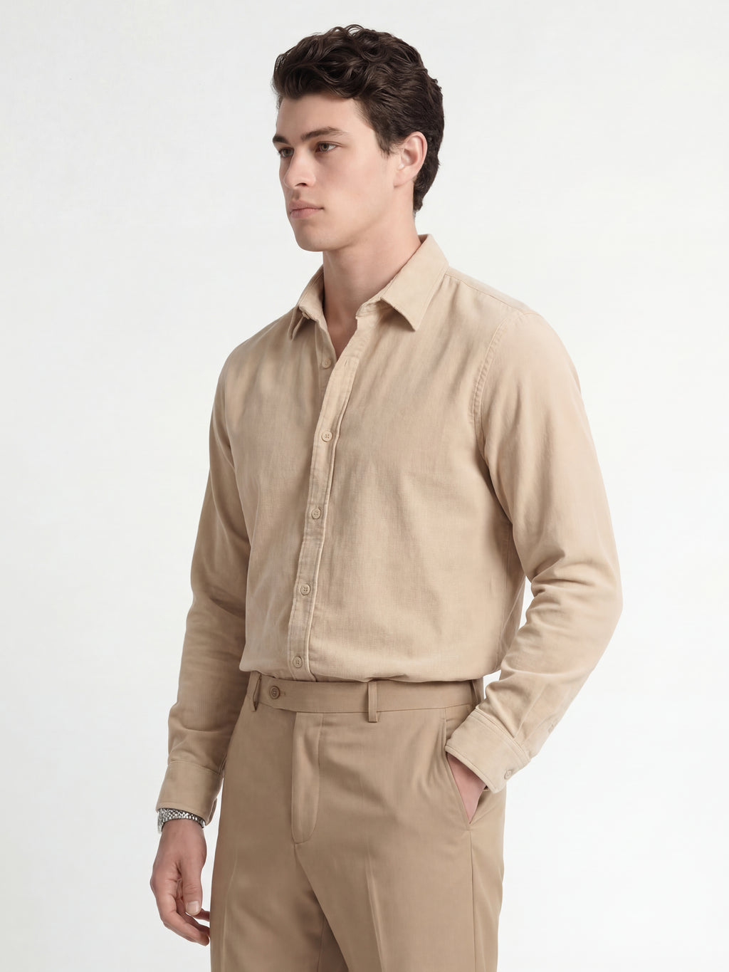 Locomotive Men Beige Solid Slim Fit Casual Shirt - Beige - Image 4