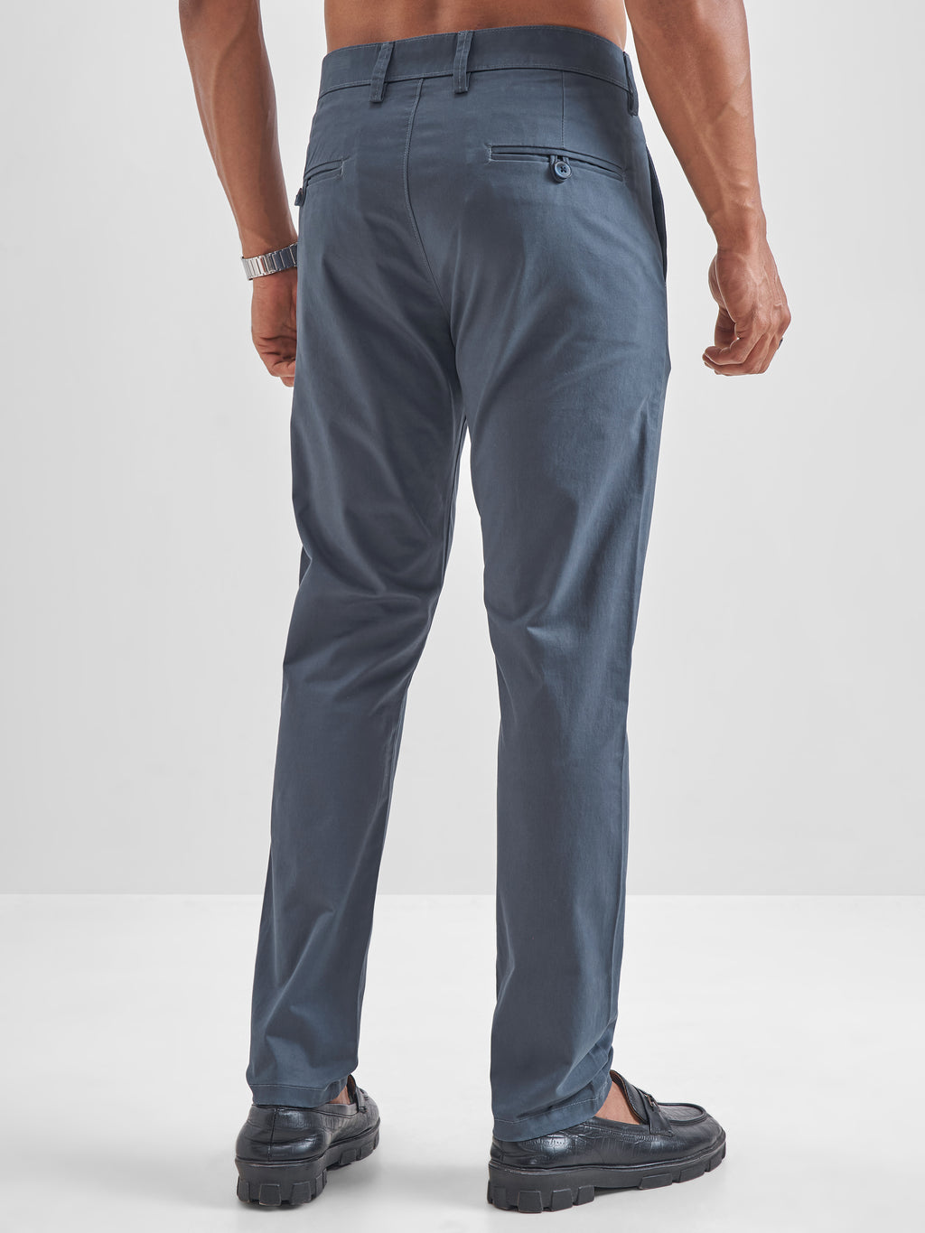 Locomotive Men Navy Blue Regular Fit Solid Chinos - Navy Blue - Image 3