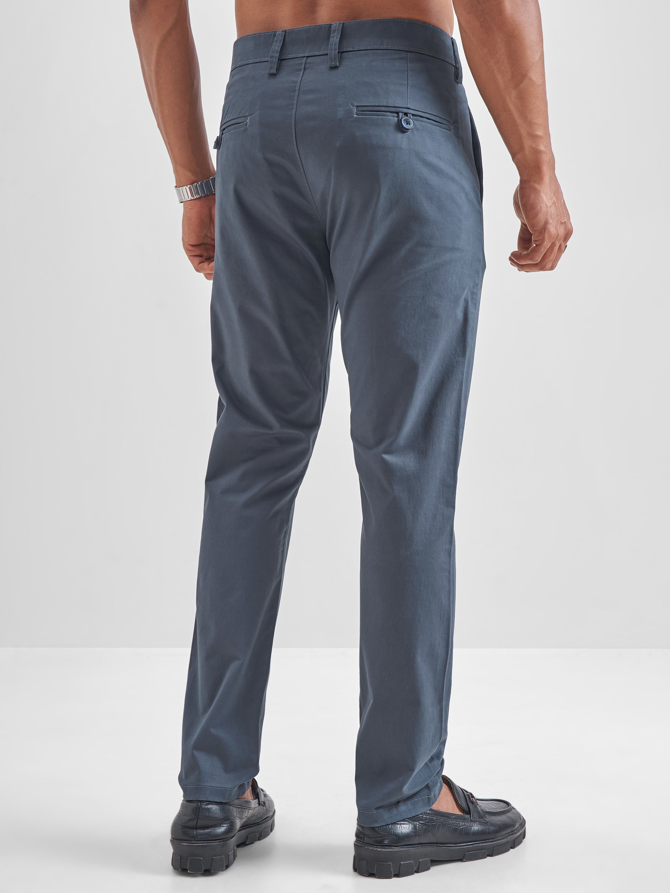 Locomotive Men Navy Blue Regular Fit Solid Chinos - Navy Blue - Image 3