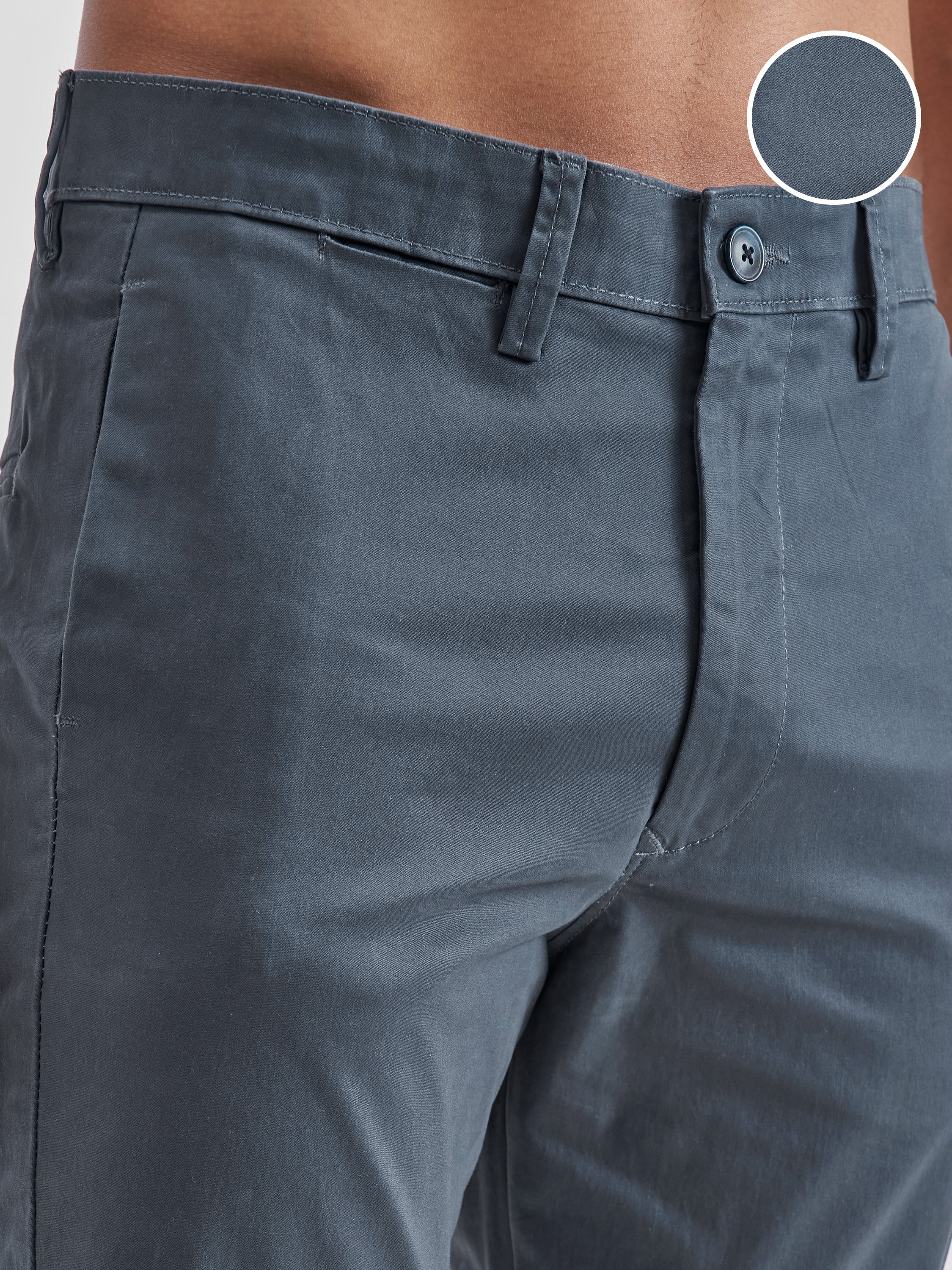 Locomotive Men Navy Blue Regular Fit Solid Chinos - Navy Blue - Image 5