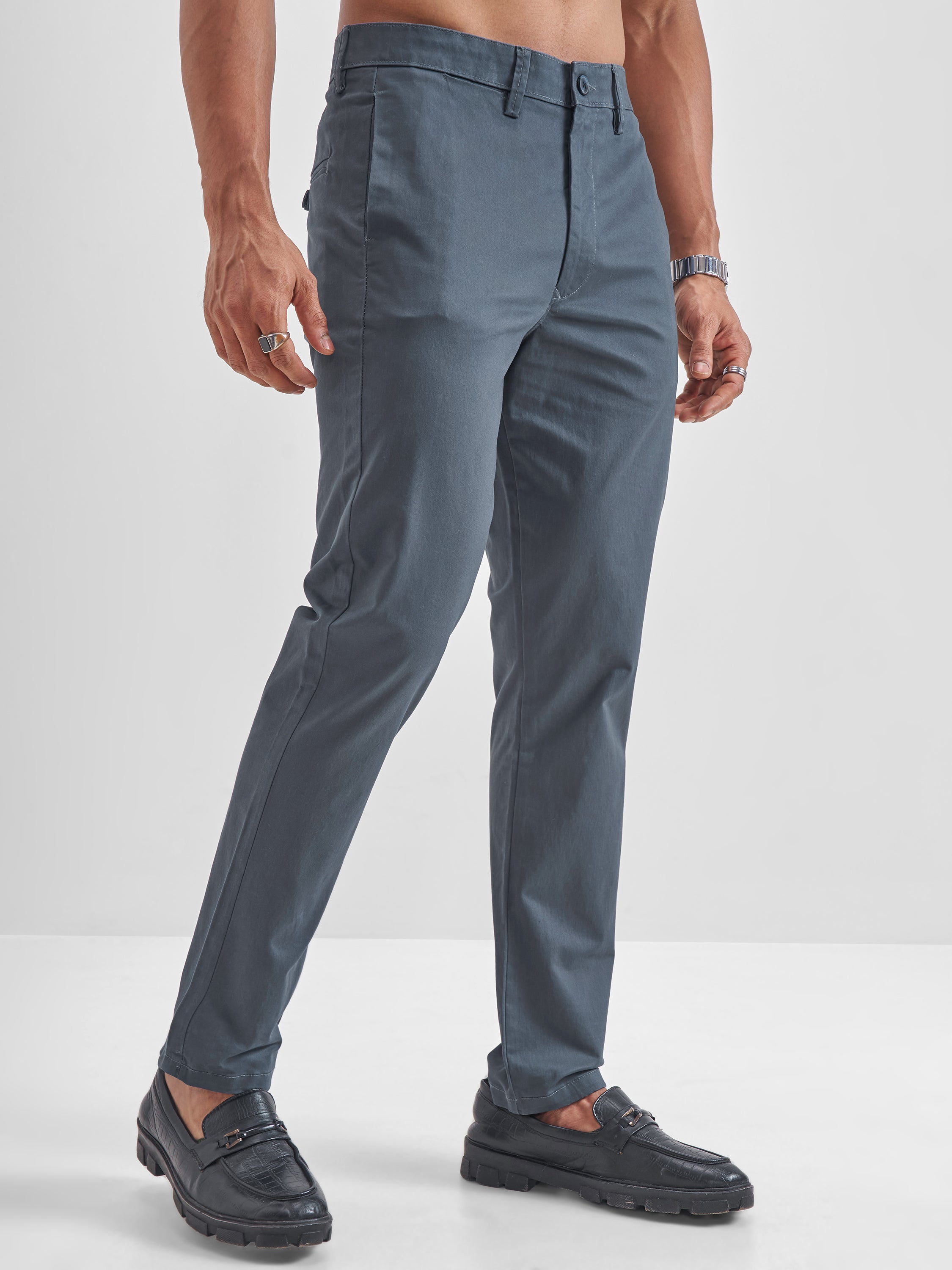 Locomotive Men Navy Blue Regular Fit Solid Chinos - Navy Blue - Image 6
