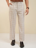 Locomotive Men Beige Regular Fit Checked Formal Trouser - Beige - Image 1
