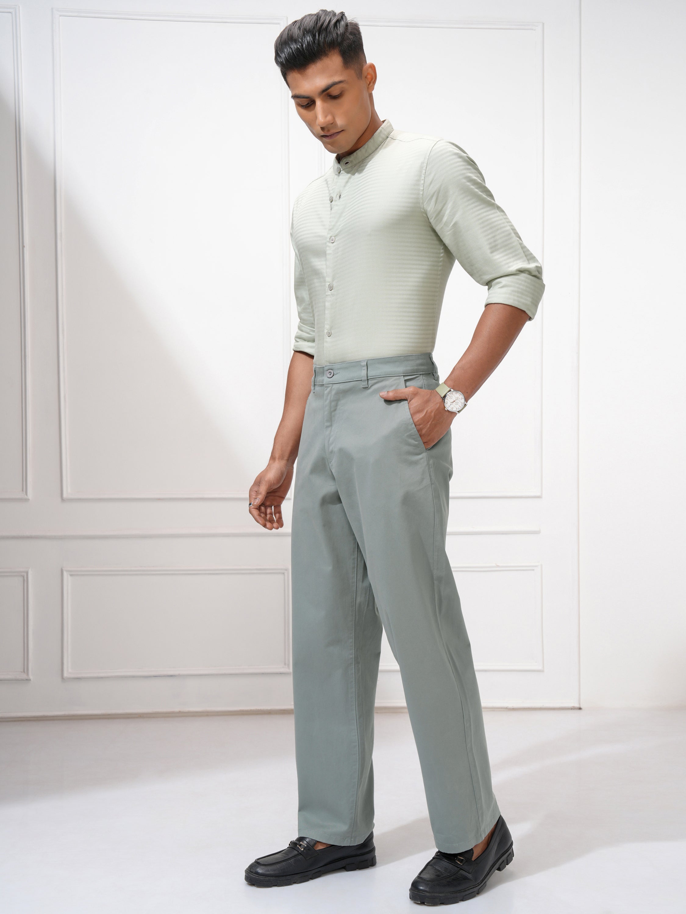 Locomotive Men Teal Regular Fit Solid Chinos - Teal - Image 2