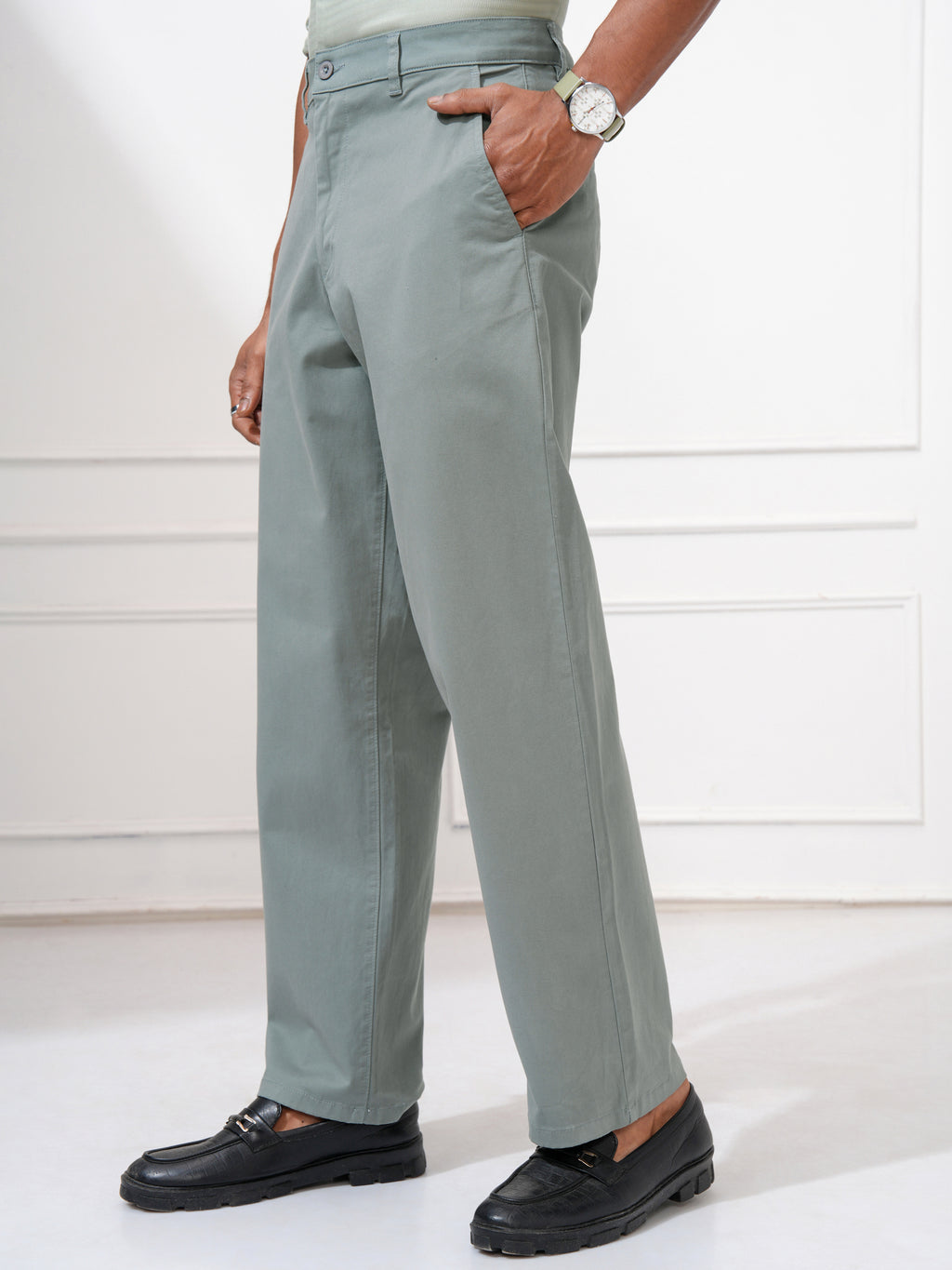 Locomotive Men Teal Regular Fit Solid Chinos - Teal - Image 4