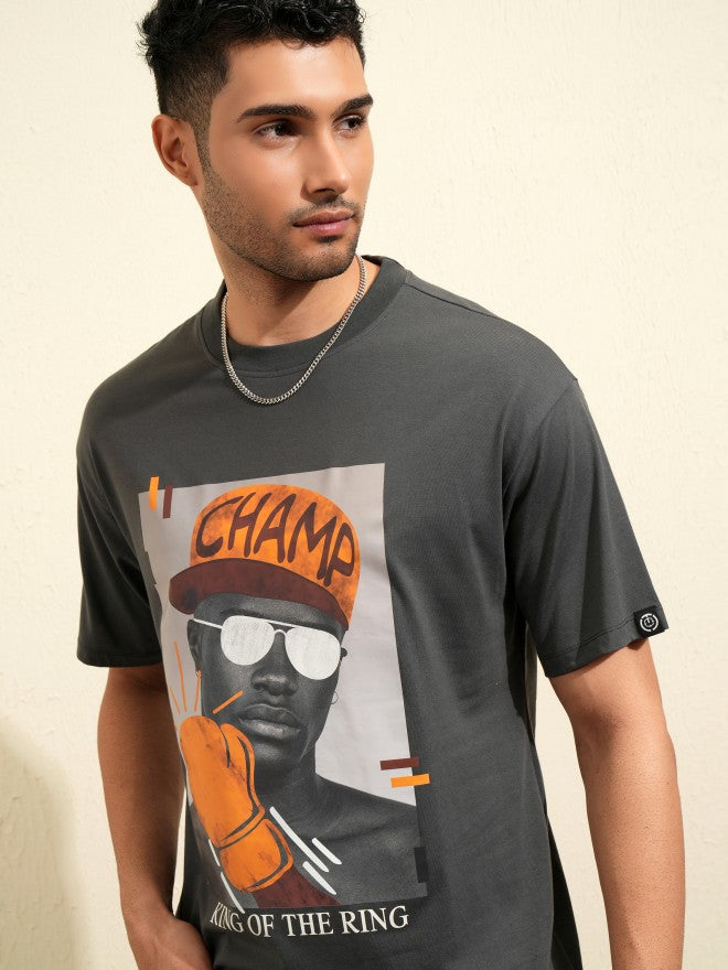 Locomotive Men Grey Printed Round Neck T-Shirt - Grey - Image 1