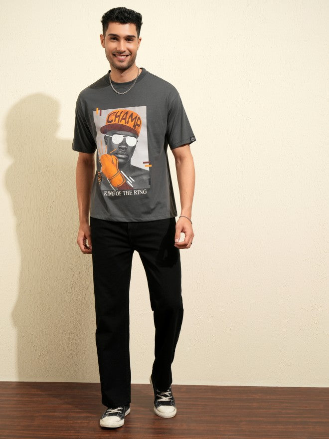 Locomotive Men Grey Printed Round Neck T-Shirt - Grey - Image 2