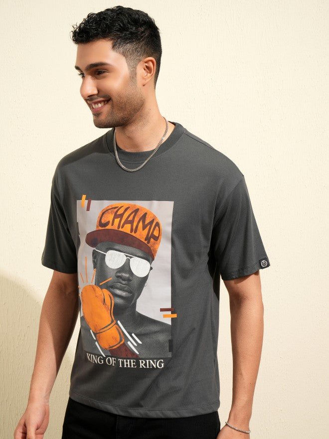 Locomotive Men Grey Printed Round Neck T-Shirt - Grey - Image 4