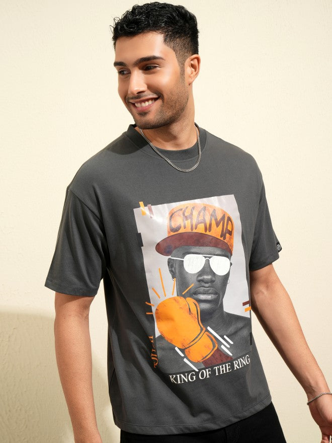Locomotive Men Grey Printed Round Neck T-Shirt - Grey - Image 6
