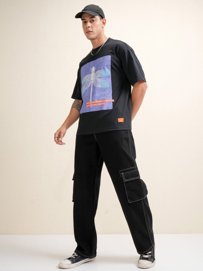 Locomotive Men Black Printed Round Neck Oversized Fit T-Shirt - Black - Image 2