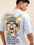 Locomotive Men Blue Printed Round Neck Oversized Fit T-Shirt - Grey - Image 1