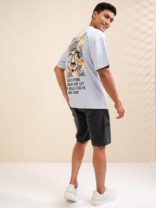 Locomotive Men Blue Printed Round Neck Oversized Fit T-Shirt - Grey - Image 2