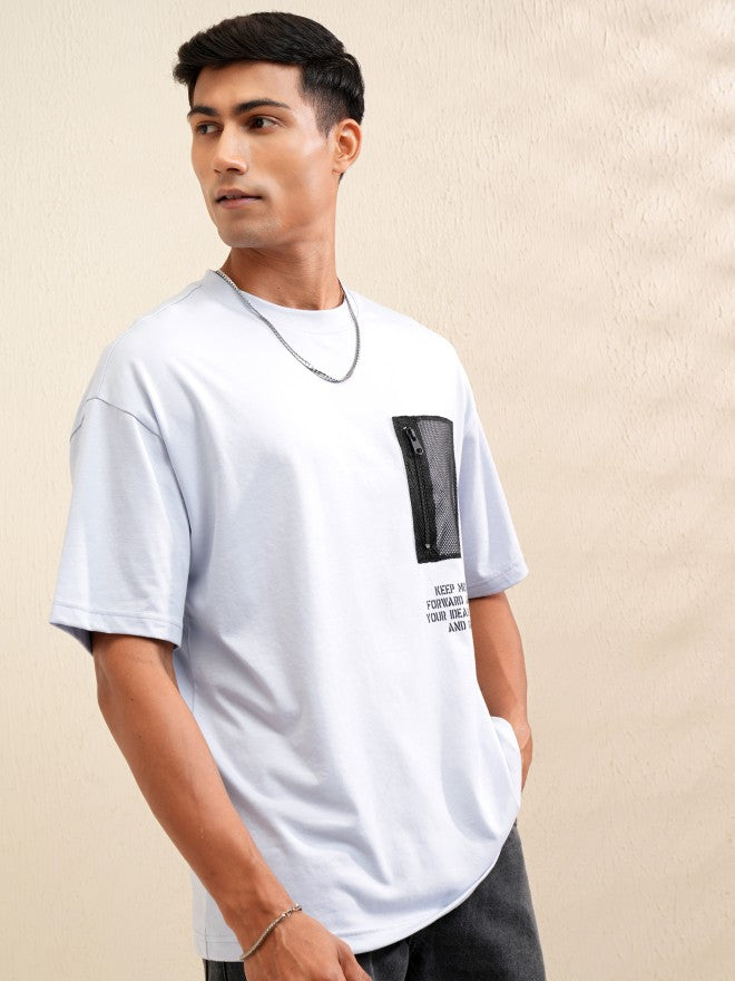 Locomotive Men Blue Printed Round Neck Oversized Fit T-Shirt - Grey - Image 4