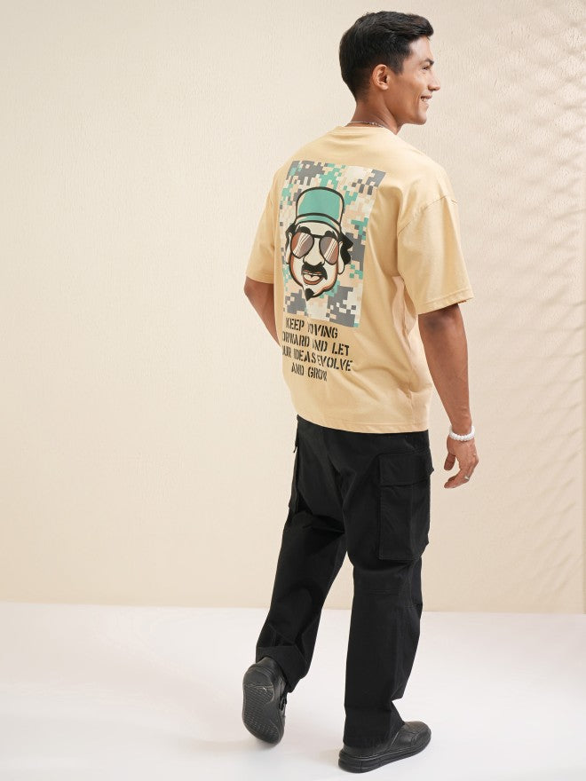 Locomotive Men Beige Printed Round Neck Oversized Fit T-Shirt - Beige - Image 2