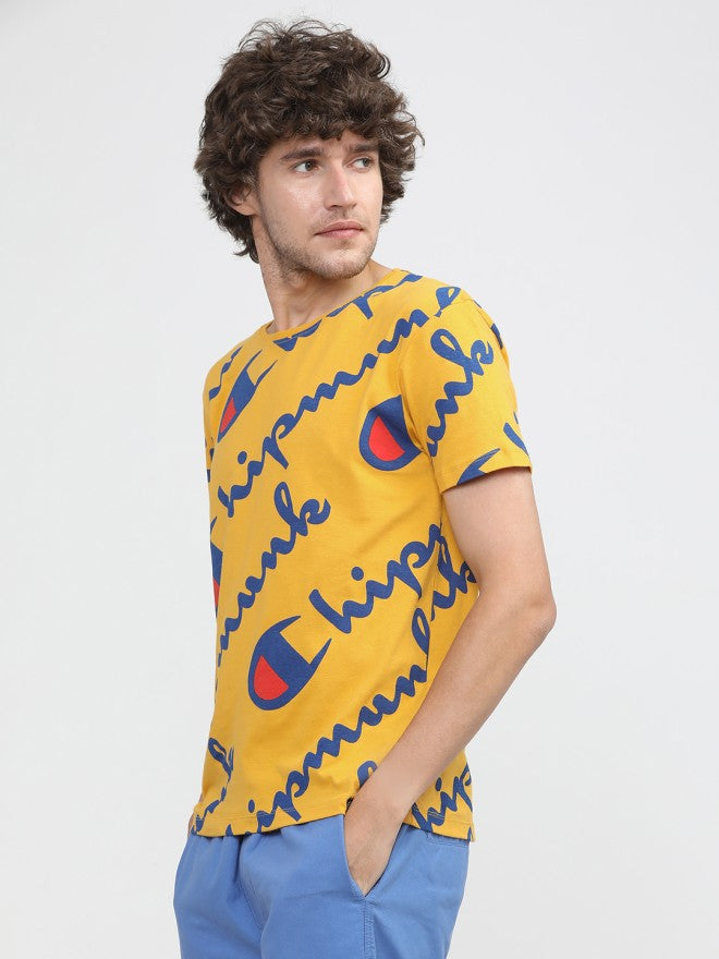 Locomotive Men Mustard Printed Slim Fit T-Shirt - Mustard - Image 1